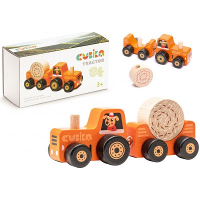 Cubika 15351 Traktor s vlekem dřevěná skládačka s magnetem 3 díly – Zboží Mobilmania