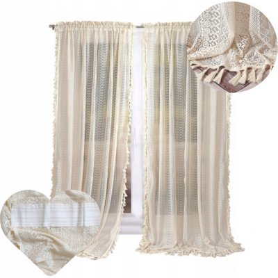 Záclona boho rustikální vintage 145x250 klasická hotová s třásněmi béžová – Hledejceny.cz