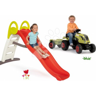 Smoby Set šmykľavka Toboggan Funny 200 cm a traktor na šliapanie Claas Farmer XL s prívesom SM820400-12 – Sleviste.cz