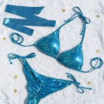 Třpytivé Sparkle*Me plavky bikiny brazilky na zavazování s řasením na zadečku modrá – Zboží Dáma