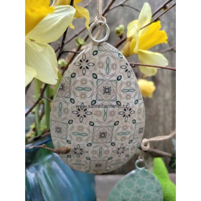 Dekorace vajíčko plechové závěsné 10 cm x 7 cm krémová – Hledejceny.cz