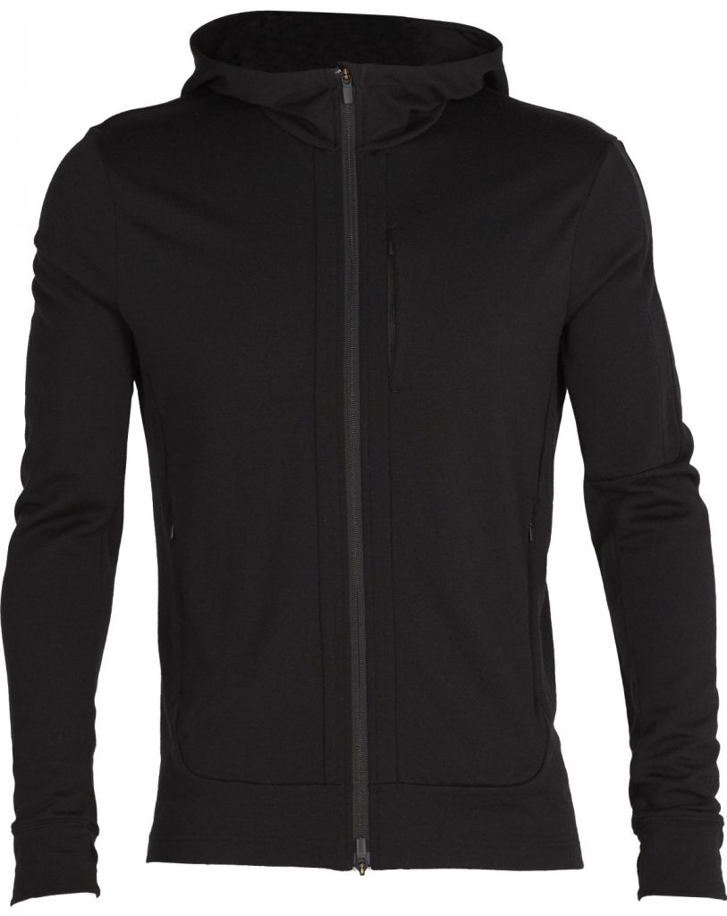 merino mikina ICEBREAKER Mens Quantum III LS Zip Hood Black