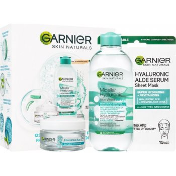 Garnier Skin Naturals Hyaluronic denní krém Aloe Gel 50 ml + micelární voda Hyaluronic Aloe 400 ml + textilní maska 32 g dárková sada