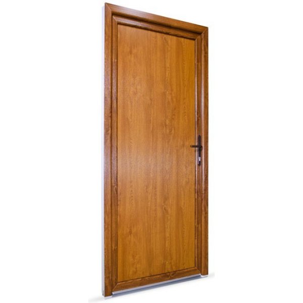 Venkovní dveře SkladOken.cz vedlejší vchodové dveře jednokřídlé 88 x 208 cm plné, bílá|zlatý dub, PRAVÉ