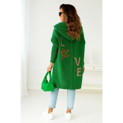 Fashionweek DLOUHÝ KARDIGAN OVERSIZE S KAPUCI JK LOVE Zelená – Zboží Dáma
