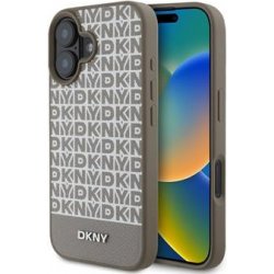 DKNY PU Leather Repeat Pattern Bottom Stripe MagSafe Zadní Kryt pro iPhone 16 Brown