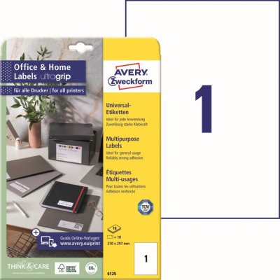 Avery Zweckform 6125 Samolepící etikety 210x297mm 10 ks bílá – Zboží Dáma