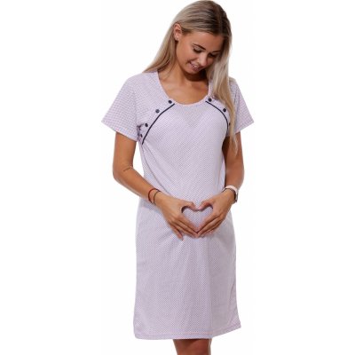 Puntíkatá kojící i těhotenská noční košilka dvojpropínací na knoflíky 1C3557 růžová – Zboží Dáma