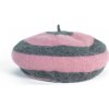 Čepice Art of Polo Hezký vlněný pruhovaný baret růžová+šedá