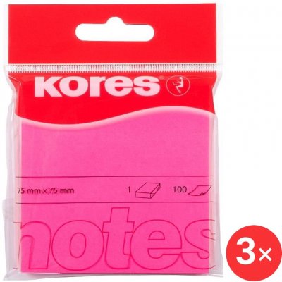 KORES 75 x 75 mm, 100 lístků, růžový neon - balení 3 ks – Hledejceny.cz
