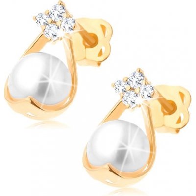 Šperky Eshop zlaté náušnice třpytivý čtvereček kontura kapky s bílou perlou S2GG104.29