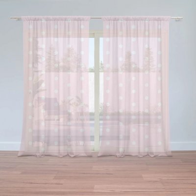 Sablio Záclony Bílé puntíky na růžové: 2ks 150x250cm – Hledejceny.cz