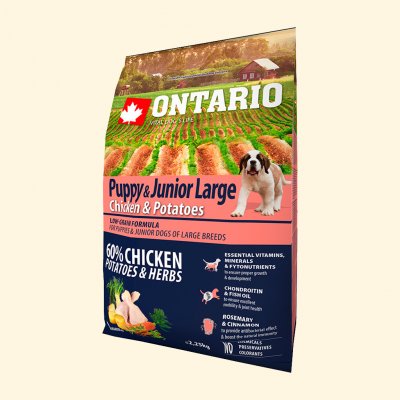 Ontario Puppy & Junior Large Chicken & Potatoes & Herbs 2,25 kg – Zbozi.Blesk.cz