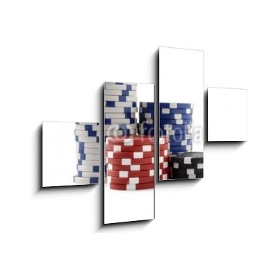 Obraz 4D čtyřdílný - 120 x 90 cm - Casino Chips, Poker Chips Kasinové čipy, pokerové žetony