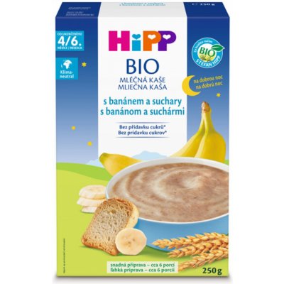 HiPP Mléčná kaše na noc BIO banán a suchary 250 g – Zboží Dáma