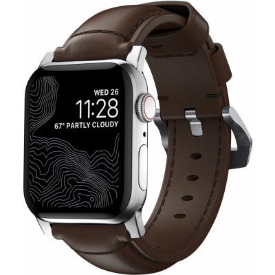 Nomad Traditional Band kožený řemínek se stříbrnými detaily pro Apple Watch Ultra 49mm 8/7 45mm/6/SE/5/4 hnědá NM1A4RST00 – Zboží Živě