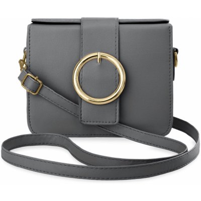 elegantní dámská kabelka listonoška kufřík s popruhem a ozdobným zapínáním šedý