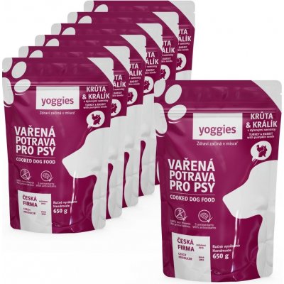 6+1 zdarma (7x 650g) Yoggies Vařená potrava pro psy – krůtí a králičí maso s dýňovými semínky a kloubní výživou