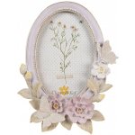 Purpurový oválný fotorámeček s květy - 16*3*20 cm / 10*15 cm - Clayre & Eef – Zboží Živě