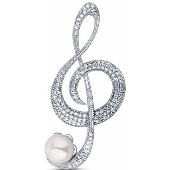 JwL Luxury Pearls třpytivá perlová brož Houslový klíč JL0793