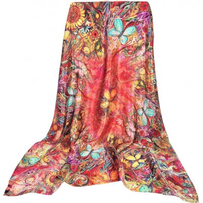 dámský hedvábný pestrobarevný šátek velký čtvercový 100% hedvábí slunečnice ptáci motýli – Hledejceny.cz