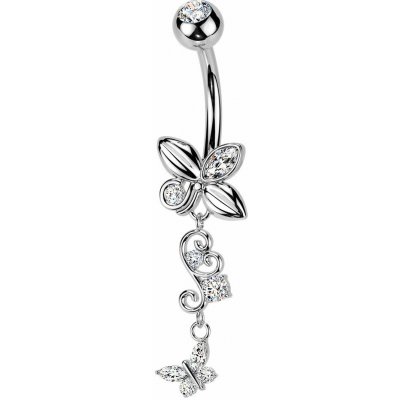 Šperky4U Visací piercing do pupíku s motýlky - WP0117 – Sleviste.cz