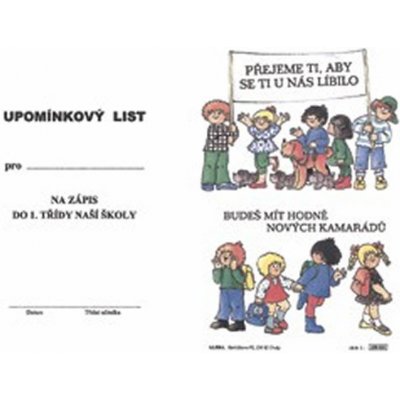 Upomínkový list na zápis do 1.třídy: A4 barevný tisk karton silný – Zboží Dáma