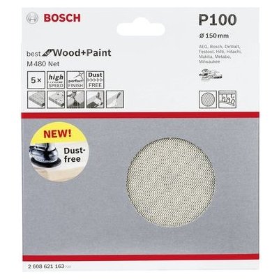 BOSCH M480 Best for Wood Paint 2608621163 / Kotouč do excentrické brusky / Zrnitost 100 / 150mm / suchý zip / 5ks (2608621163)