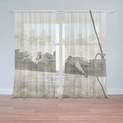 Sablio Záclony Ležící zedníci na traverze: 2ks 150x250cm – Zboží Mobilmania