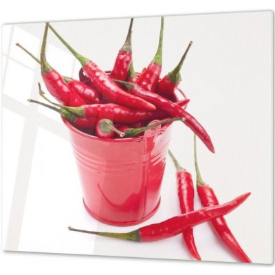 Glasdekor Ochranná deska chilli v červeném kyblíku - Ochranná deska: 55x55cm, Lepení na zeď: S lepením na zeď – Zboží Mobilmania