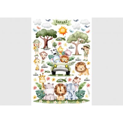 AG Design DKM-1667 Dětská samolepka na zeď Zvířata Safari, rozměry 42.5 x 65 cm – Zboží Dáma
