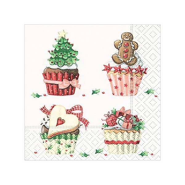 Ubrousek na decoupage Vánoční ubrousky 25 x 25 cm 20 ks Cup Cakes
