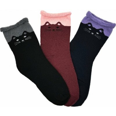 Dámské bambusové termo ponožky KOČKA 3-pack červená MIX – Sleviste.cz