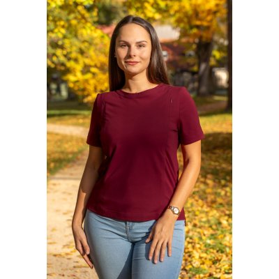 Jsem máma Bavlněné kojicí tričko se skrytými zipy bordó – Zboží Dáma