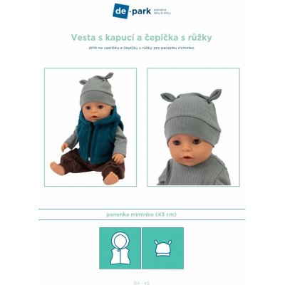 de-park Papírový střih na panenku - Vesta s kapucí a čepička s růžky – Zboží Dáma