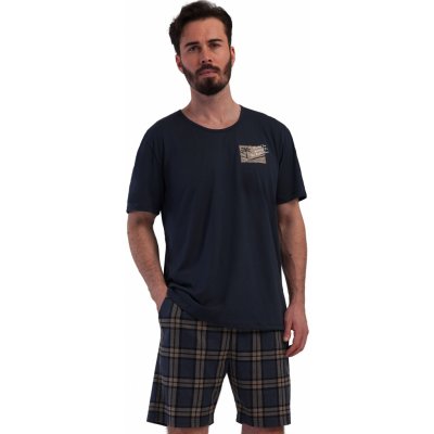 Kárované pánské pyžamo s kraťasy s palmou 1P1950 modrá – Hledejceny.cz