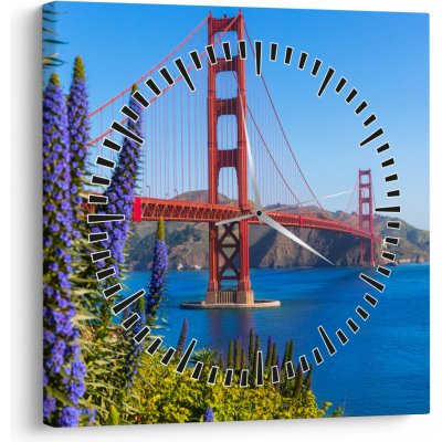 Obraz - Golden Gate Bridge, San Francisco (s hodinami), jednodílný 30x30 cm s hodinami – Hledejceny.cz