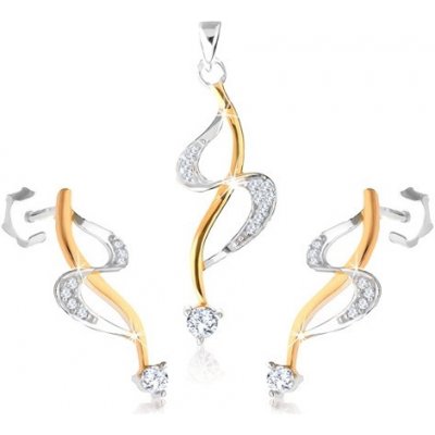 Šperky eshop Stříbrné náušnice a přívěsek linie "S" vlnka ve zlatém odstínu zirkony SP38.12 – Zboží Dáma