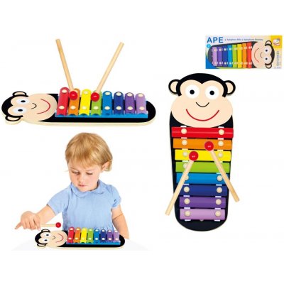 BINO Baby xylofon Opička 8 kláves 33cm duhový kov – Zboží Dáma