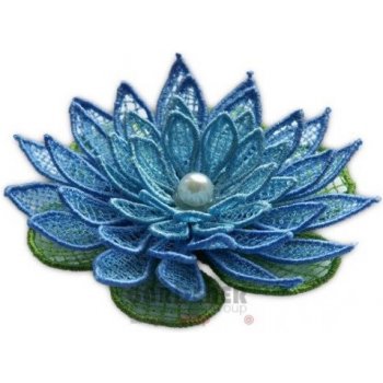 Vyšívaná ozdoba květ leknín modrý