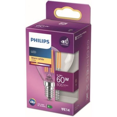 Philips 8718699762292 LED žárovka 1x6,5W E14 806lm 2700K teplá bílá, čirá, EyeComfort