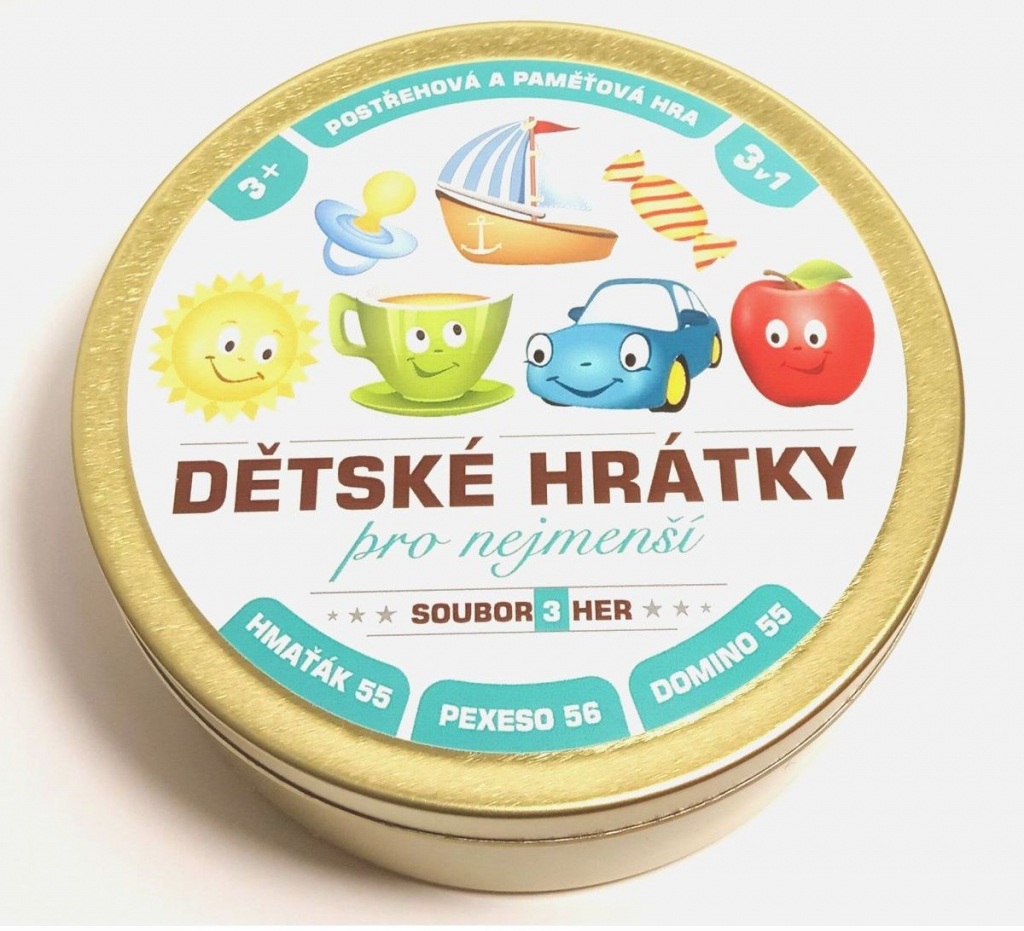 Teddies Dětské hrátky pro nejmenší 3v1 společenská hra v plechové krabičce