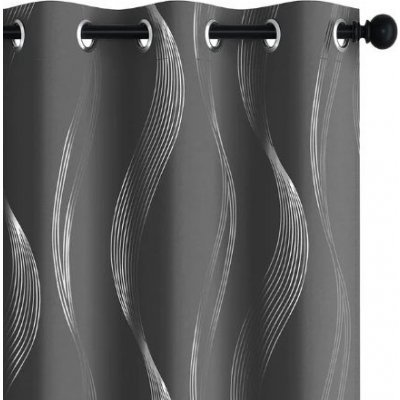 Zatemňovací, termoizolační, akustický závěs se zavěšením grommet top - Vzorovaný tmavě šedý, 132 x 214 cm – Sleviste.cz