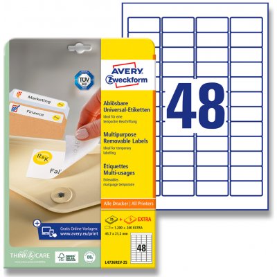 Avery Zweckform L4736REV-25 nepermanentní etikety 45,7 x 21,2 mm 1440 etiket bílé – Hledejceny.cz