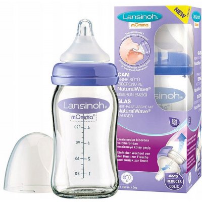 Lansinoh skleněná kojenecká láhev s NaturalWave TM savičkou savička S 160ml – Zboží Dáma