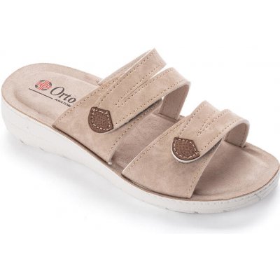 Dámské pantofle na klínku na suchý zip béžové – Zboží Mobilmania