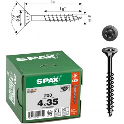 Vruty do dřeva SPAX 4x35mm torx, částečný závit, zápustná hlava, černé, 200 ks – Hledejceny.cz