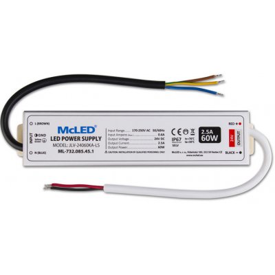 zdroj napájecí pro LED pásky 24V DC 60W (2,5A) IP67 hliník ML-732.095.45.1 – Hledejceny.cz