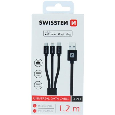 Swissten 72501101 MFi Textile 3in1, 1,2m – Zboží Mobilmania