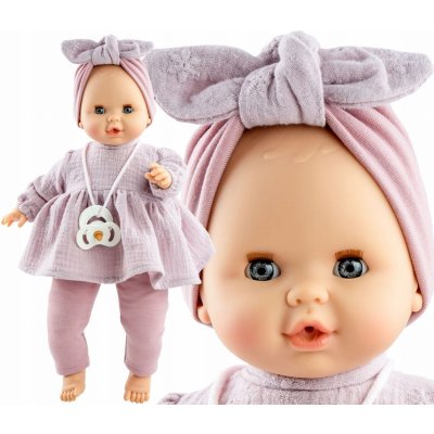 Paola Reina Realistické miminko holčička Sonia ve světle fialových šatech Alex a Sonia 36 cm
